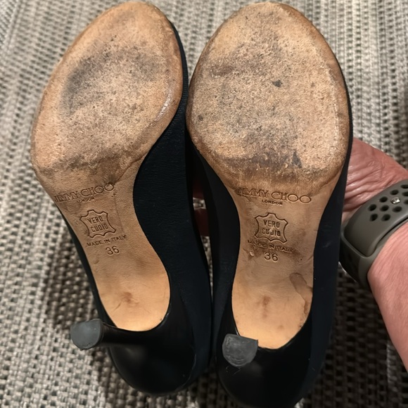 Jimmy Choo 🎉host pick🎉Bonnie navy blue canvas peep toe heels with leather trim - Picture 7 of 10